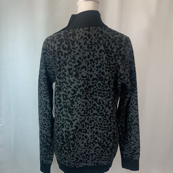 Calvin Klein Gray & Black Mock Neck Animal Print  Sweater w/ Silver Buttons- NWT - Picture 11 of 16